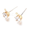 Brass Micro Pave Clear Cubic Zirconia Stud Earring Findings ZIRC-H116-06A-G-1