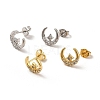 Clear Cubic Zirconia Moon with Star Stud Earrings EJEW-F301-07-1