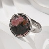 Half Round Natural Rhodonite Finger Rings RJEW-M062-01P-07-5