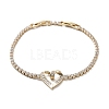Heart Brass Link Bracelet with Clear Cubic Zirconia Tennis Chains BJEW-G690-05G-1