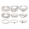 9Pcs 9 Style Brass Cuff Rings RJEW-LS0001-08P-2