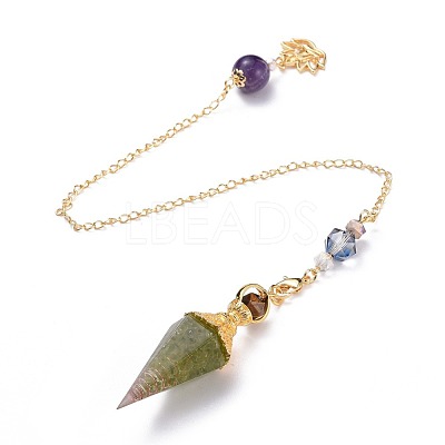 Resin Hexagonal Pointed Dowsing Pendulums(Brass Finding and Gemstone Inside) G-L521-A08-1