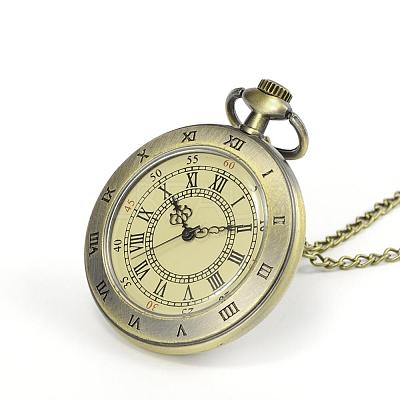 Flat Round Alloy Quartz Pocket Watches WACH-N039-07AB-1