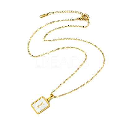Ion Plating(IP) Rectangle with Initial Letter 304 Stainless Steel Pendant Necklace NJEW-R265-04G-I-1