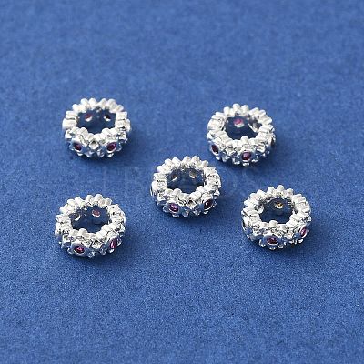 Silver Brass with Cubic Zirconia European Beads KK-B088-01A-02S-1