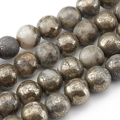 Natural Pyrite Beads Strands G-G839-01-6mm-1