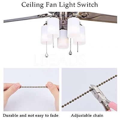 3 Sets 3 Colors Alloy Ceiling Fan Pull Chain Extenders FIND-CP0001-76-1