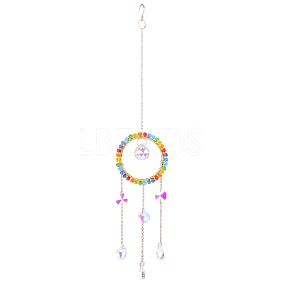 1Pc Colorful Glass Beaded Woven Net Suncatchers AJEW-CY0001-95C-1