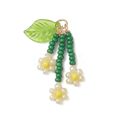 7Pcs Glass Seed Beaded Flower Pendants PALLOY-MZ01194-1