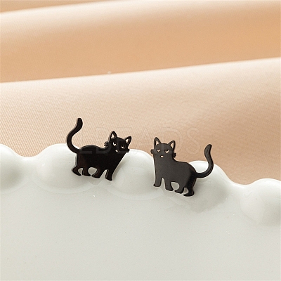 Stainless Steel Cat Shape Stud Earrings PW-WGC97C2-04-1