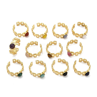 316 Stainless Steel with Natural Mixed Gemstone Cuff Rings RJEW-Z098-01G-12-1