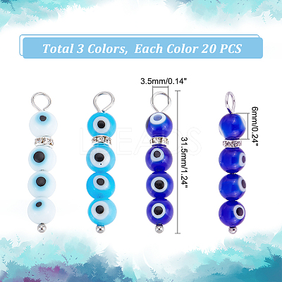 60Pcs 3 Colors Handmade Evil Eye Lampwork  Pendants FIND-DC0001-88-1