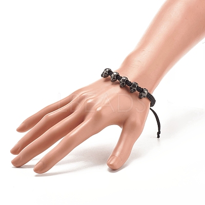 Skull Alloy Braided Bead Bracelet BJEW-JB07861-01-1