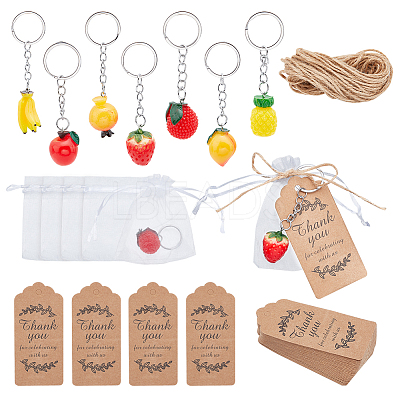28Pcs 7 Style Fruit Resin Pendants Keychains KEYC-PH0001-60-1