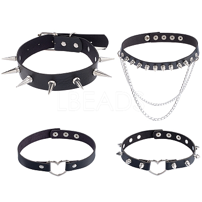 4Pcs 4 Styles Gothic Style Spiked Rivet Imitation Leather Chocker Necklaces NJEW-CL0001-19-1