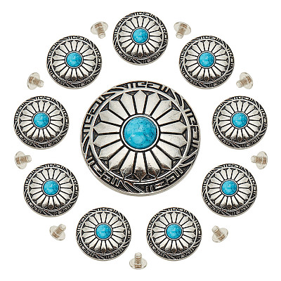 10Pcs Tibetan Style Alloy with Synthetic Turquoise Buttons BUTT-HY0001-09-1