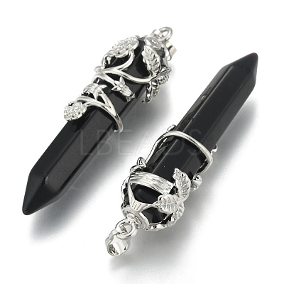 Natural Dyed & Heated Black Agate Pointed Pendants G-O164-02-P04-1