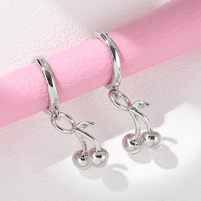 Brass Cherry Hoop Earrings EJEW-M077-19P-03-1