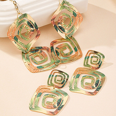 Square Spiral Geometry Alloy Earrings & Necklaces Sets for Women FS-WG25753-01-1