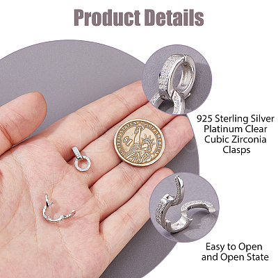 2Pcs 925 Sterling Silver Pave Clear Cubic Zirconia Twister Clasps STER-HS0001-22B-P-1