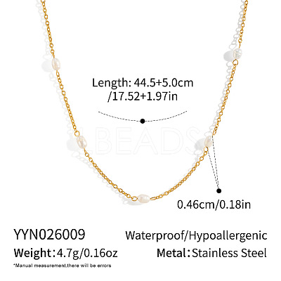 304 Stainless Steel and Imitation Pearl Beaded Chain Necklaces for Women HP4022-1