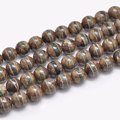Natural Tibetan Striped Pattern dZi Agate Beads Strands G-F354-13-1