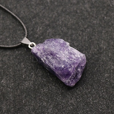 Natural Amethyst Raw Rough Nuggets Pendant Necklace FS-WG50F2C-06-1