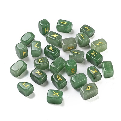 Rectangle Natural Green Aventurine Rune Stones G-Z059-01O-1