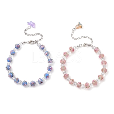 2Pcs 2 Colors Lampwork Beaded Bracelets for Women BJEW-JB12135-1