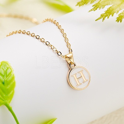 Alloy White Enamel Flat Round with Letter Pendant Necklaces FS-WG63565-08-1