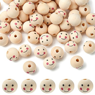 Printed Natural Wood European Beads WOOD-T019-13B-01-1