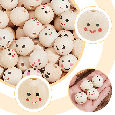 80Pcs 8 Styles Printed Wood European Beads WOOD-AR0001-37-1