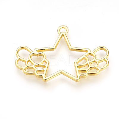 Rack Plating Alloy Open Back Bezel Pendants PALLOY-R099-12G-FF-1