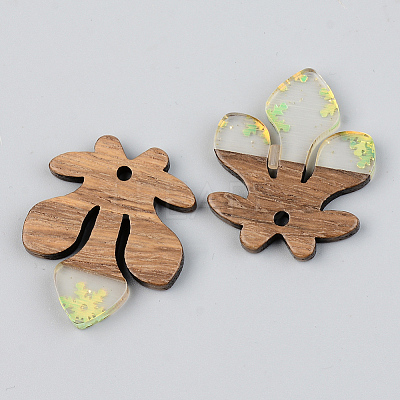 Transparent Resin & Walnut Wood Pendants RESI-S389-051B-D01-1