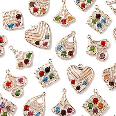 30Pcs 6 Styles Iron & Glass Pendants IFIN-FS0001-52-1