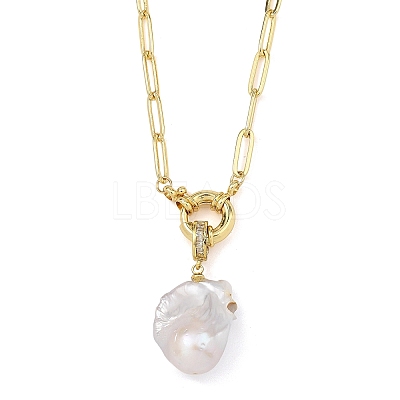Natural Baroque Pearl Keshi Pearl Nuggets Pendant Brass Paperclip Chain Necklaces for Women NJEW-JN06145-1