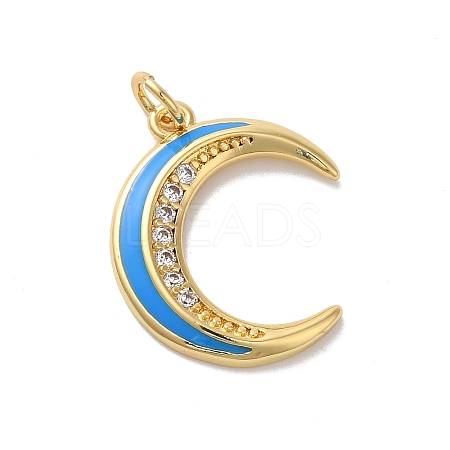 Moon Rack Plating Brass Micro Pave Cubic Zirconia Enamel Pendants KK-G504-06G-03-1