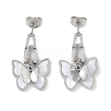 Butterfly 304 Stainless Steel Shell Stud Earrings EJEW-L283-026P-1