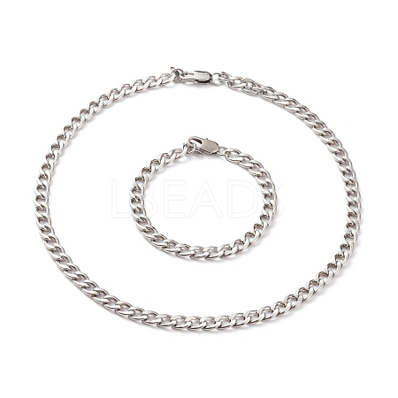 Men's 304 Stainless Steel Cuban Chains Bracelets and Necklaces Jewelry Sets SJEW-JS01158-1