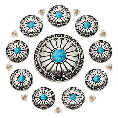 10Pcs Tibetan Style Alloy with Synthetic Turquoise Buttons BUTT-HY0001-09-1