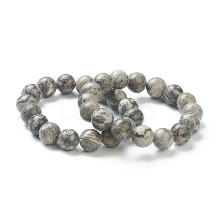 Natural Map Stone Beaded Stretch Bracelets BJEW-A117-E-08-1