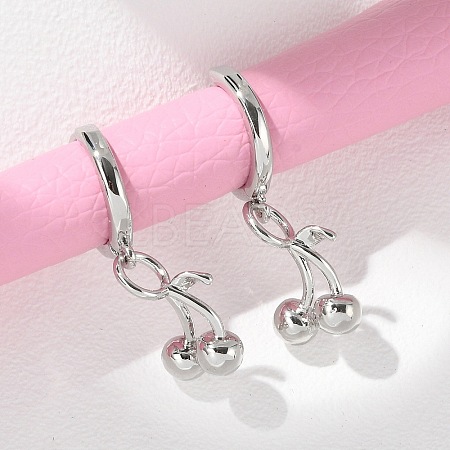Brass Cherry Hoop Earrings EJEW-M077-19P-03-1