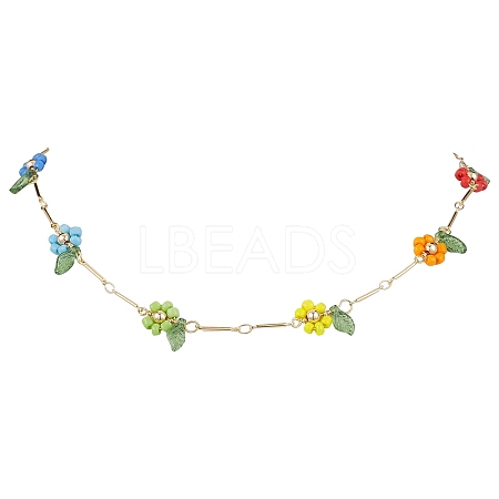 Rainbow Color Glass Beaded Flower Necklaces NJEW-TA00173-01-1