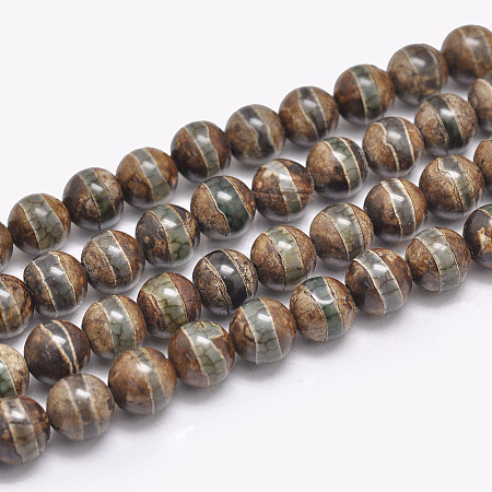 Natural Tibetan Striped Pattern dZi Agate Beads Strands G-F354-13-1
