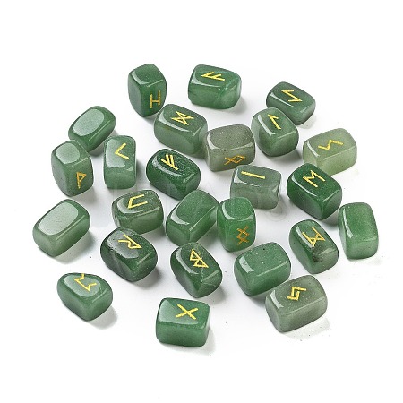 Rectangle Natural Green Aventurine Rune Stones G-Z059-01O-1