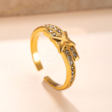304 Stainless Steel Rhinestone Cuff Open Rings WG0D57E-01-1