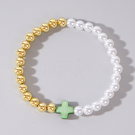 Summer Vacation Style Brass and Plastic Imitation Pearl Bead Bracelet for Women OF8500-5-1