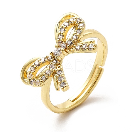 Clear Cubic Zirconia Bowknot Adjustable Ring KK-H439-36G-1