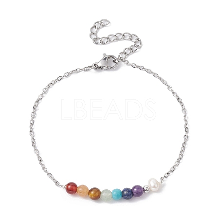 Chakra Theme Natural & Synthetic Mixed Gemstone & Pearl Beaded Bracelets BJEW-JB09946-02-1