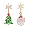 Santa Claus Alloy Enamel & Christmas Tree Lampwork Asymmetrical Earrings EJEW-TA00230-1